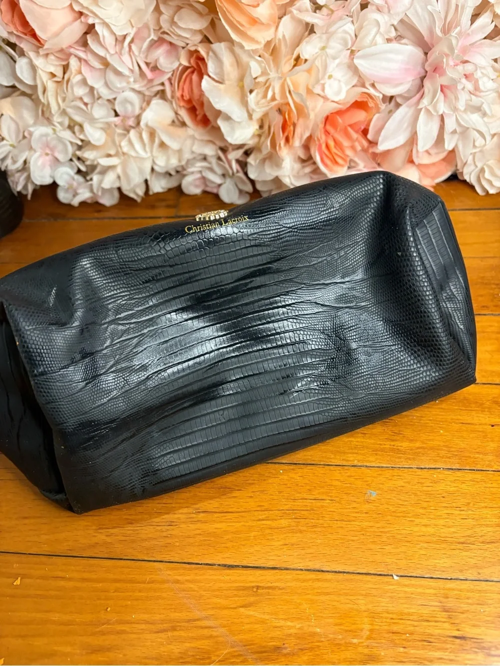 Christian Lacroix Black Textured Cosmetic Case with Gold Logo